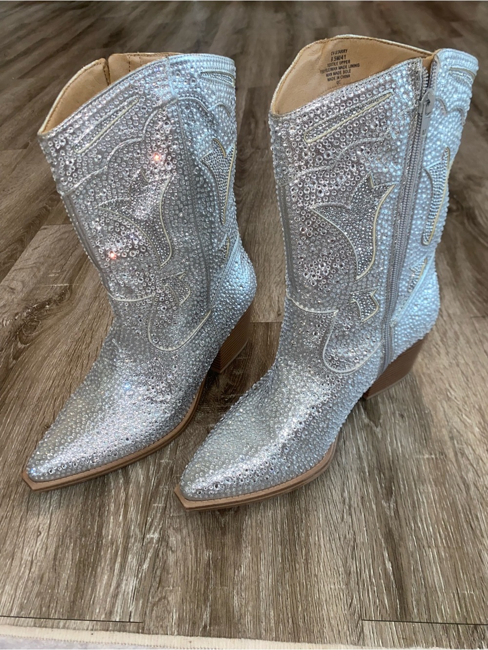 Crown Vintage Silver Rhinestone Western Heeled Boots